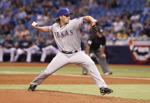 Daniel McCutchen pitching for the Texas Rangers